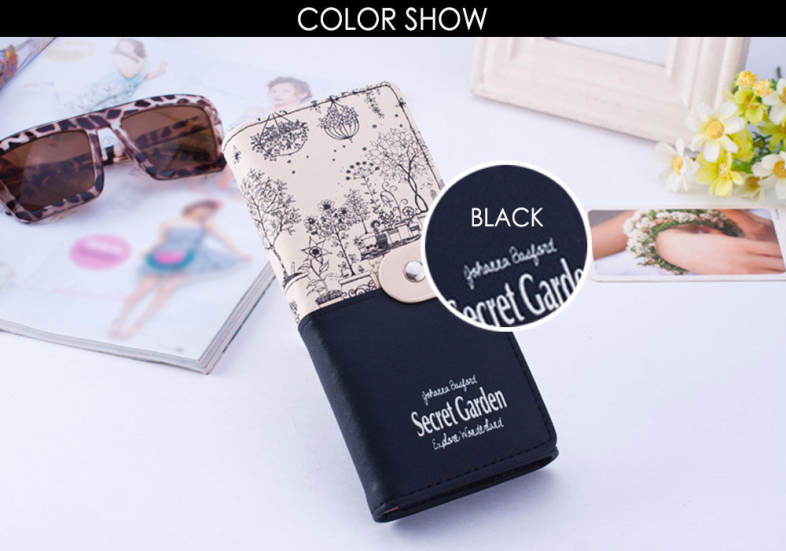 Landscape Image Print Letter Embellishment Snap Fastener Long Clutch Wallet for Lady