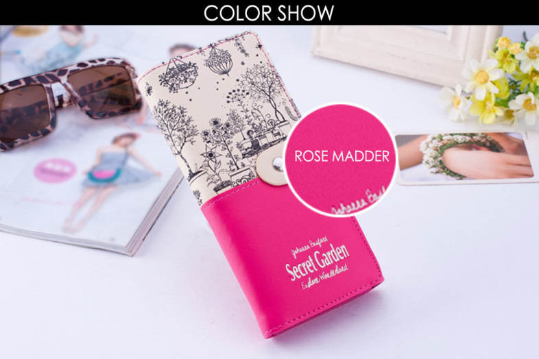 Landscape Image Print Letter Embellishment Snap Fastener Long Clutch Wallet for Lady