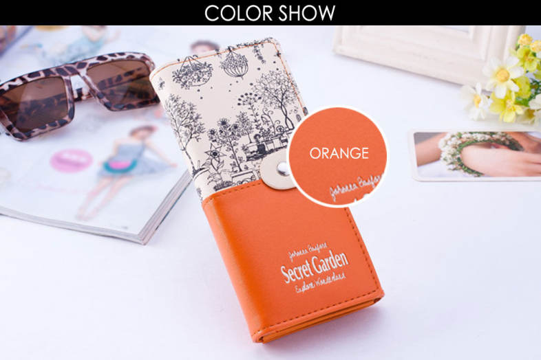 Landscape Image Print Letter Embellishment Snap Fastener Long Clutch Wallet for Lady
