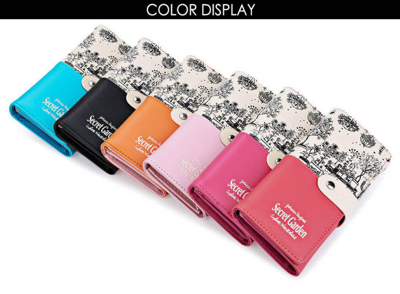 Landscape Image Print Letter Embellishment Snap Fastener Long Clutch Wallet for Lady