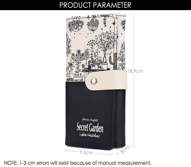 Landscape Image Print Letter Embellishment Snap Fastener Long Clutch Wallet for Lady