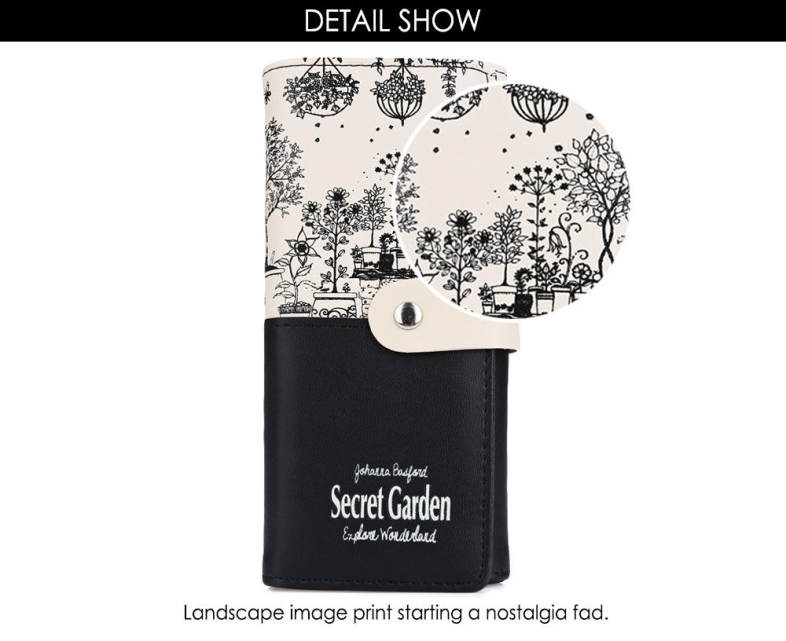 Landscape Image Print Letter Embellishment Snap Fastener Long Clutch Wallet for Lady