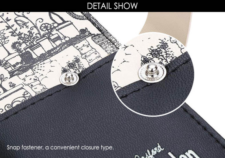 Landscape Image Print Letter Embellishment Snap Fastener Long Clutch Wallet for Lady
