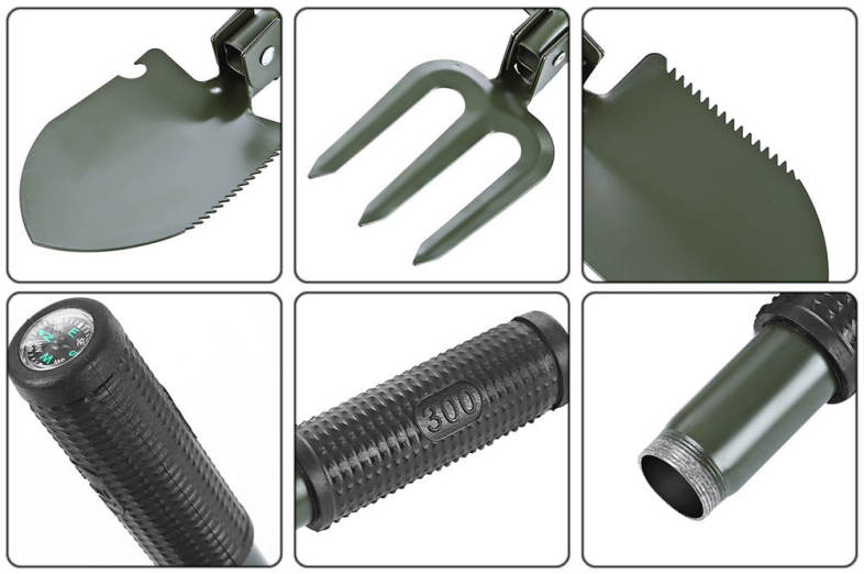 CLEYE Multi-function Military Portable Trowel Diddle Rake Shovel with Carrying Pouch