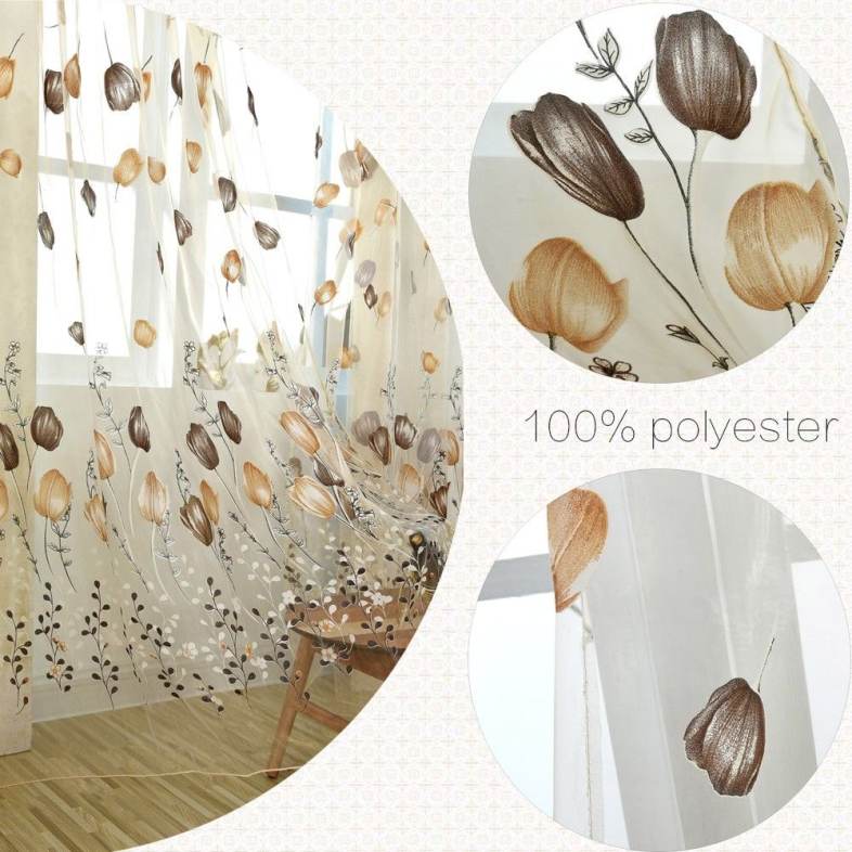 100 x 200cm Chiffon Gauze Voile Wall Room Divider Tulip Floral Printed Window Curtain