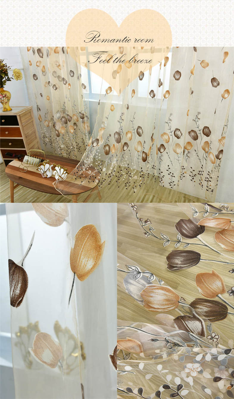 100 x 200cm Chiffon Gauze Voile Wall Room Divider Tulip Floral Printed Window Curtain