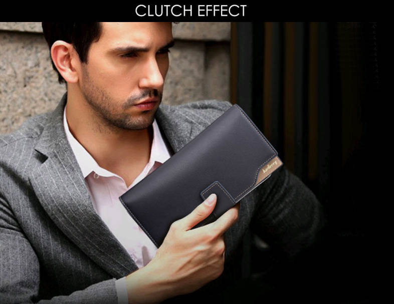 Baellerry Soft Metal Plate Snap Fastener Long Photo Money Card Clutch Wallet for Men