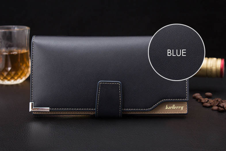 Baellerry Soft Metal Plate Snap Fastener Long Photo Money Card Clutch Wallet for Men