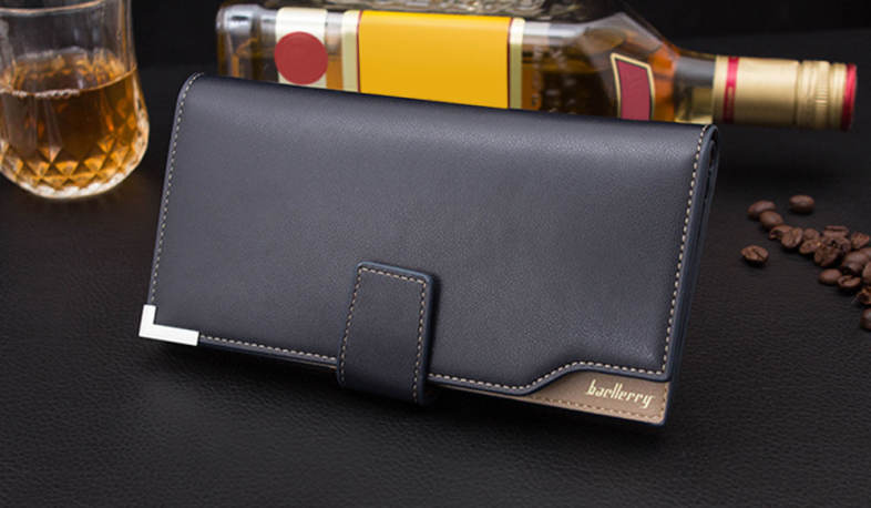 Baellerry Soft Metal Plate Snap Fastener Long Photo Money Card Clutch Wallet for Men
