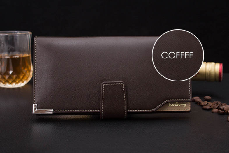 Baellerry Soft Metal Plate Snap Fastener Long Photo Money Card Clutch Wallet for Men
