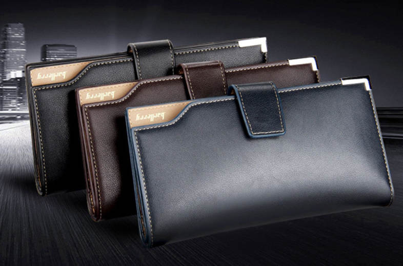 Baellerry Soft Metal Plate Snap Fastener Long Photo Money Card Clutch Wallet for Men