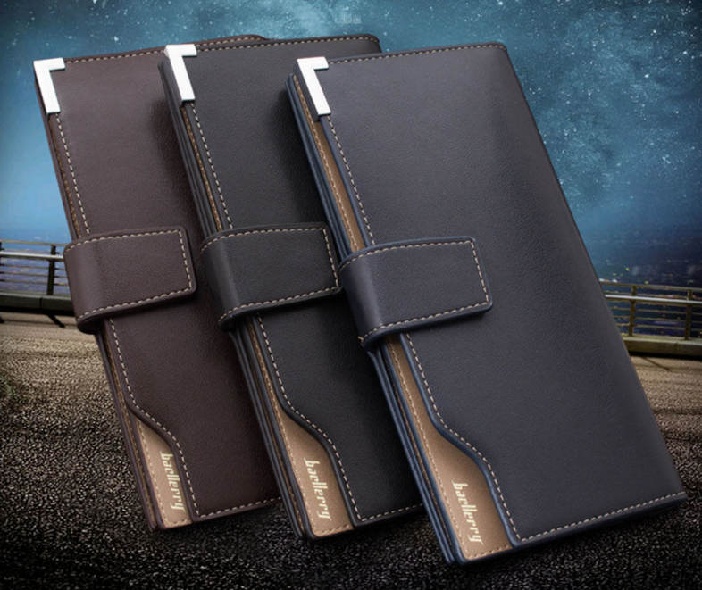 Baellerry Soft Metal Plate Snap Fastener Long Photo Money Card Clutch Wallet for Men