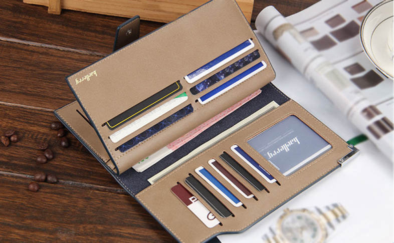 Baellerry Soft Metal Plate Snap Fastener Long Photo Money Card Clutch Wallet for Men