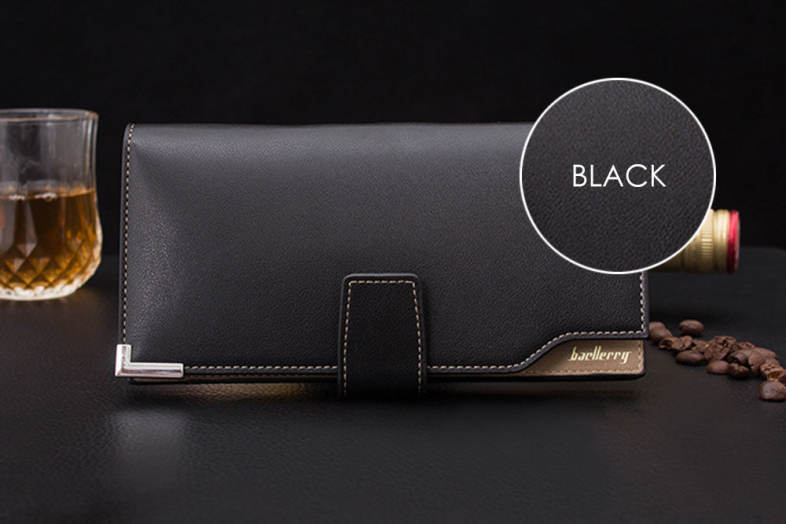Baellerry Soft Metal Plate Snap Fastener Long Photo Money Card Clutch Wallet for Men