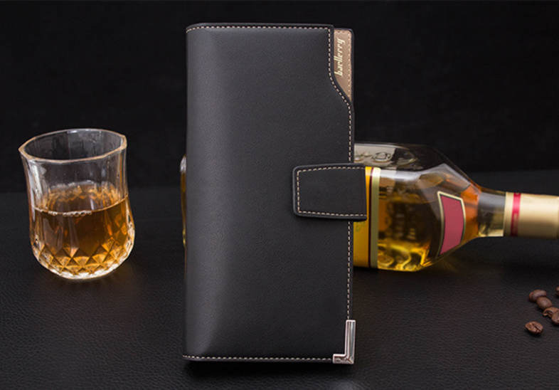 Baellerry Soft Metal Plate Snap Fastener Long Photo Money Card Clutch Wallet for Men