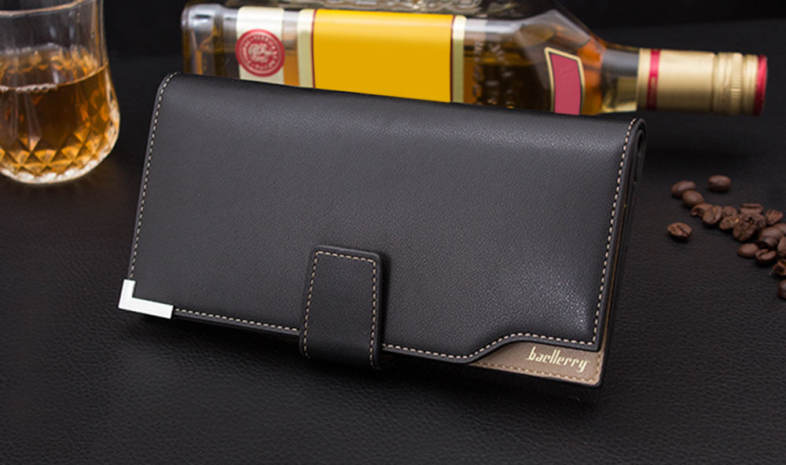 Baellerry Soft Metal Plate Snap Fastener Long Photo Money Card Clutch Wallet for Men
