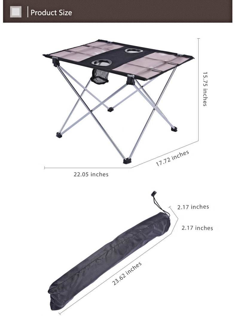 Outdoor Portable Foldable Table with Bottle Hole for Fishing Picnic Camping