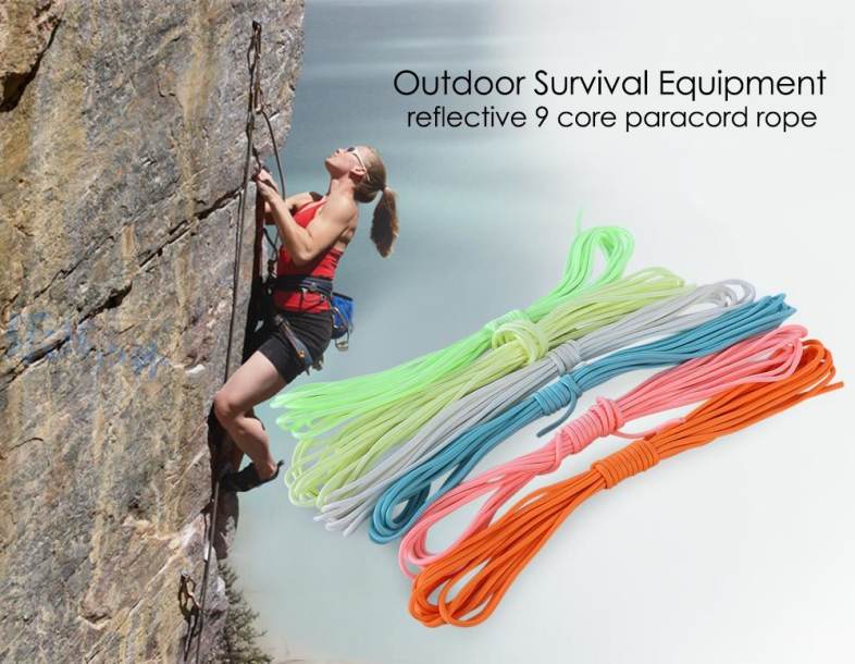 6M Nylon Reflective 9 Core Paracord String 20FT Luminous Glow Camping Hiking Rope