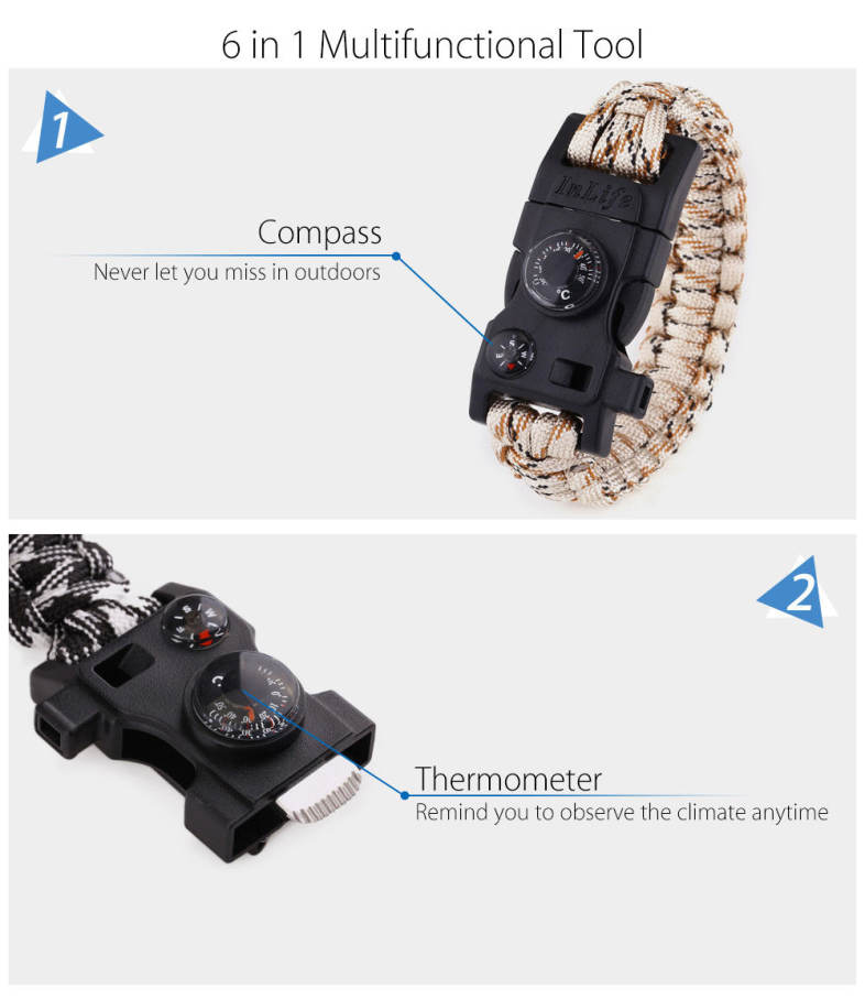 Inlife Outdoor Multifunction Fashionable Survival Bracelet with Nylon Rope