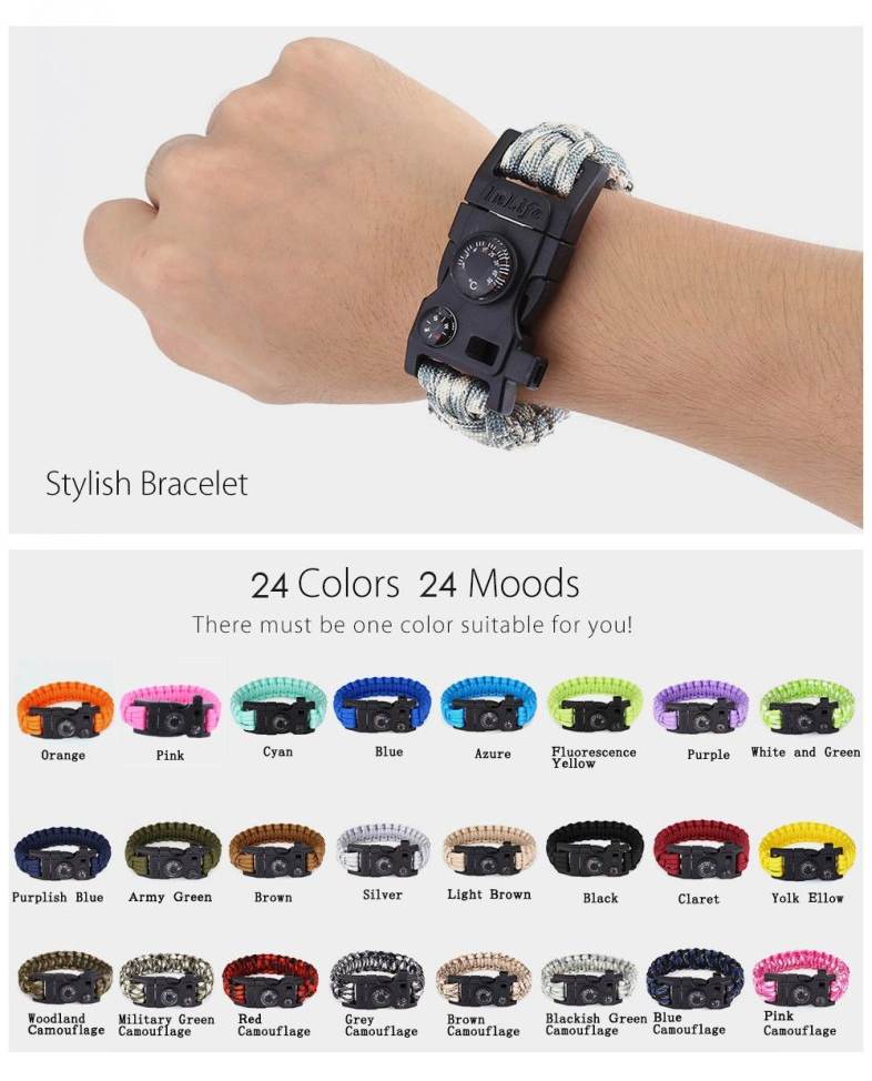 Inlife Outdoor Multifunction Fashionable Survival Bracelet with Nylon Rope