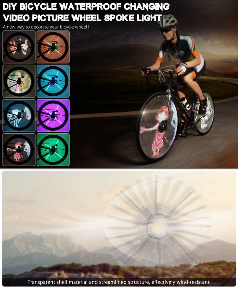 FT - 801 DIY Cycling Bicycle 256 LEDs Waterproof Colorful Changing Video Gift Pictures Bike Wheel Spoke Lights