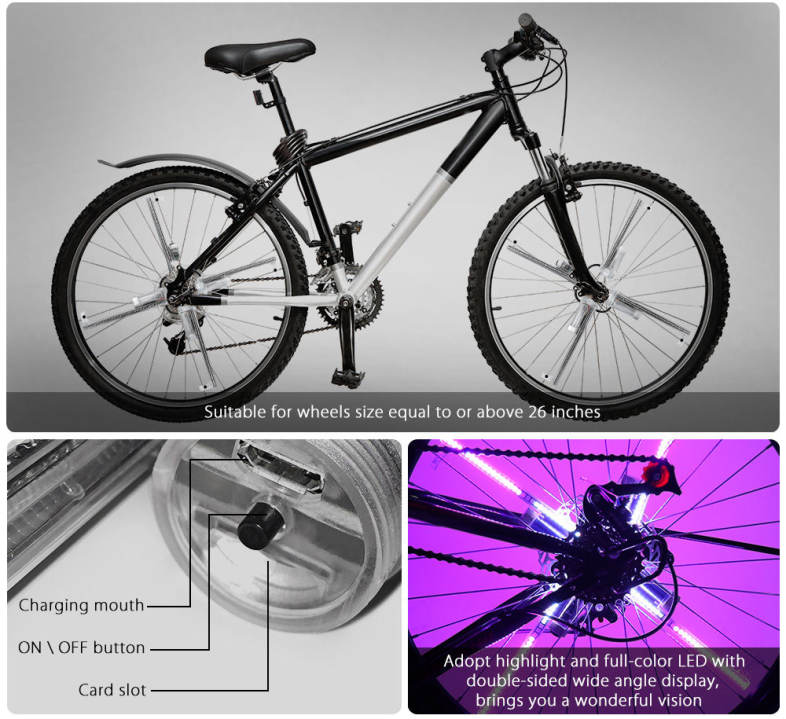 FT - 801 DIY Cycling Bicycle 256 LEDs Waterproof Colorful Changing Video Gift Pictures Bike Wheel Spoke Lights