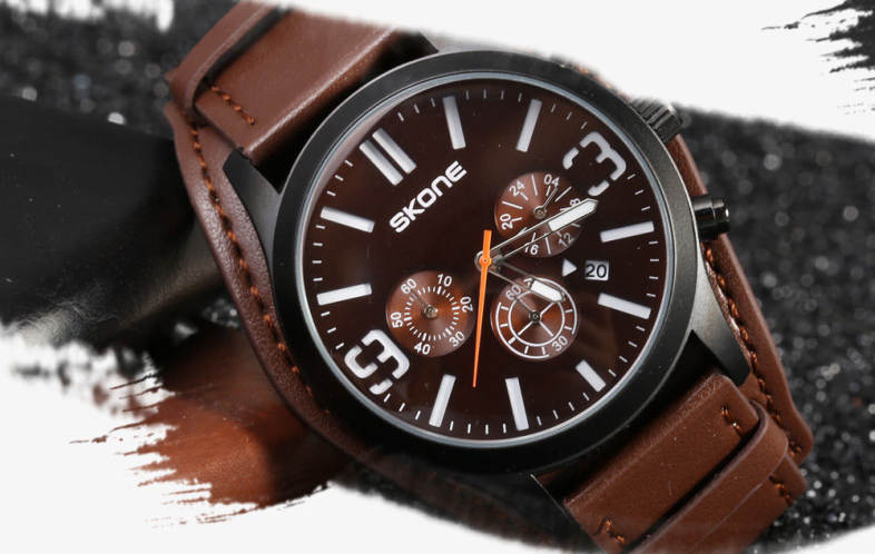 SKONE 9449EG Male Quartz Watch 24 Hours System Stopwatch Luminous Wristwatch