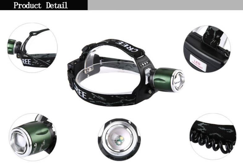 T6 DC 5V 30W 850LM LED Dimmer Headlight 3 Modes Focus Headlamp Flashlight