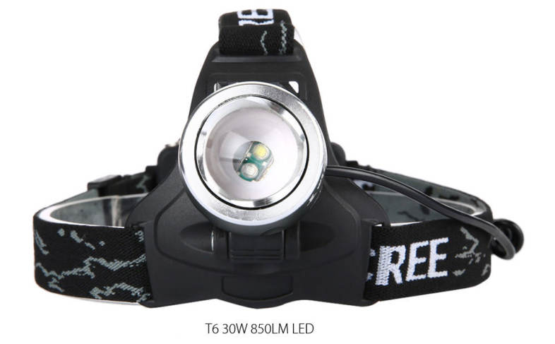 T6 DC 5V 30W 850LM LED Dimmer Headlight 3 Modes Focus Headlamp Flashlight