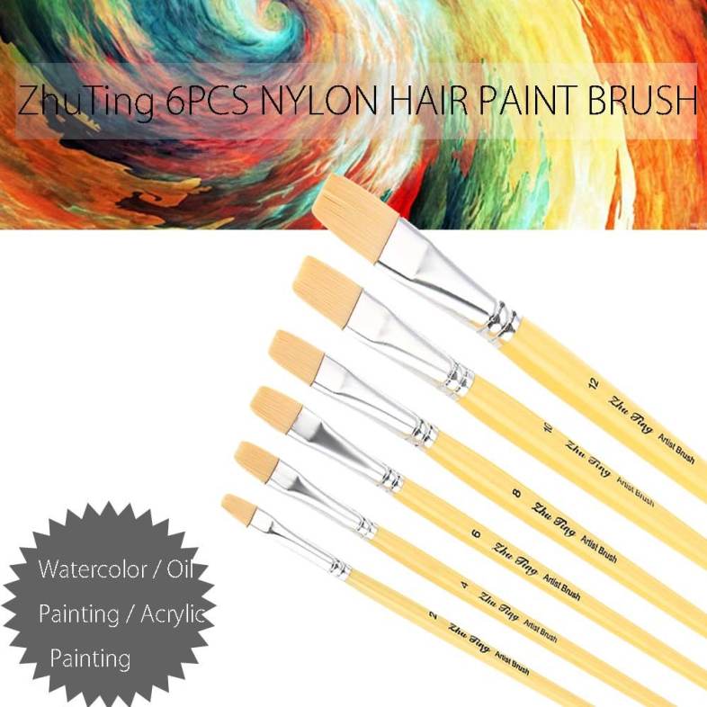 ZhuTing 6pcs Nylon Hair Painting Brush Artist Watercolor Acrylic Oil Painting Drawing Tools