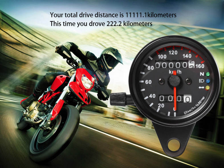 12V Motorbike Tachometer Speedometer Dual Display LED Backlight Signal Light Motorcycle Odometer