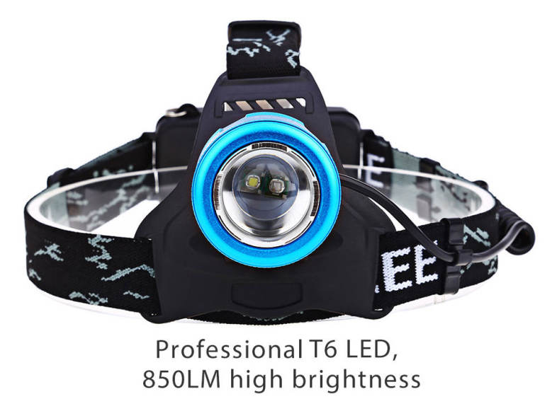 20W 850LM T6 LED Headlight Blue White Adjustable Focus Fishing Light