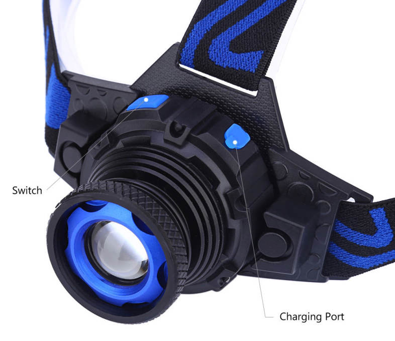 DC 5V 5W 500LM T6 LED Focus Headlamp 3 Modes Rechargeable Lens Light