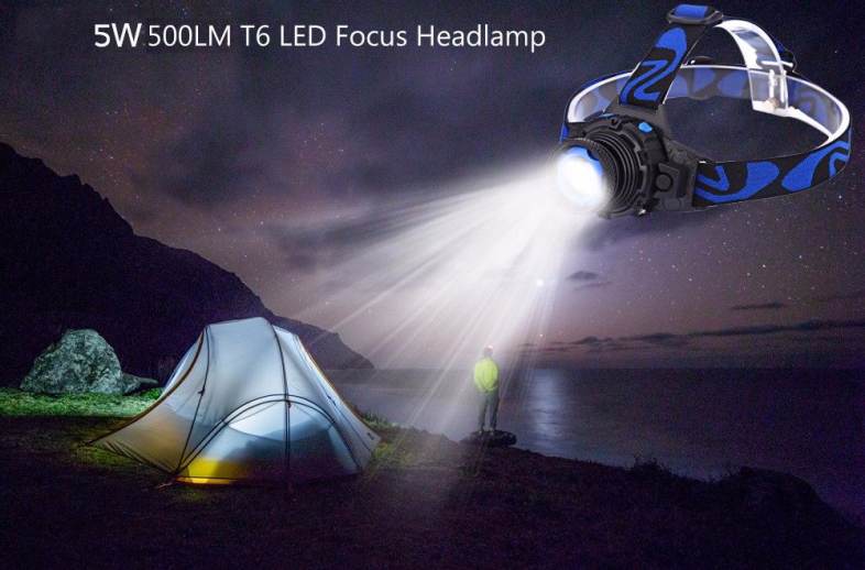 DC 5V 5W 500LM T6 LED Focus Headlamp 3 Modes Rechargeable Lens Light