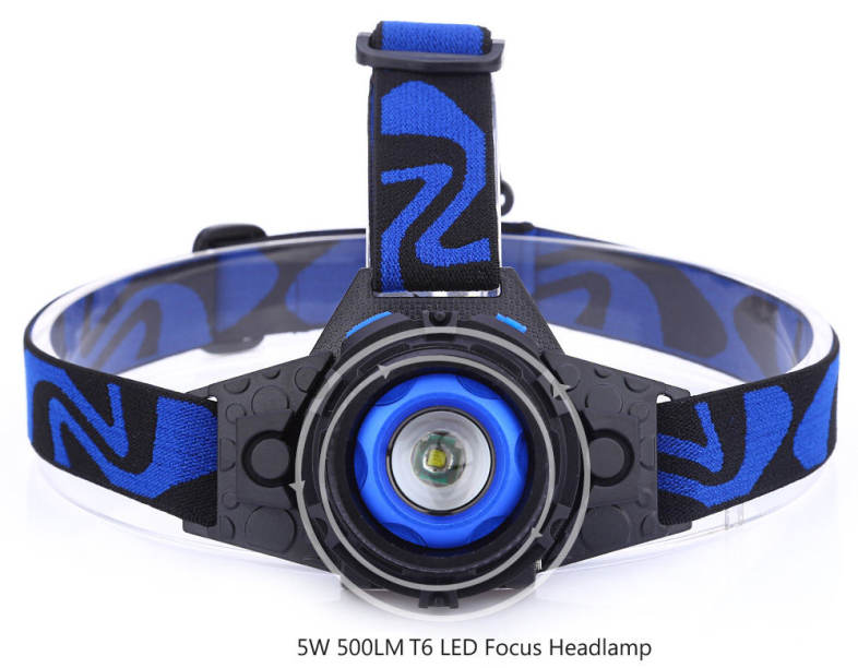 DC 5V 5W 500LM T6 LED Focus Headlamp 3 Modes Rechargeable Lens Light