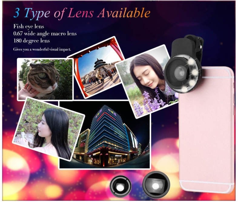 RK09F Fill-in Flash Kit with 180 Deg Fisheye 10X Macro 0.67X Wide Angle 0.4X Super Wide Angle Lens