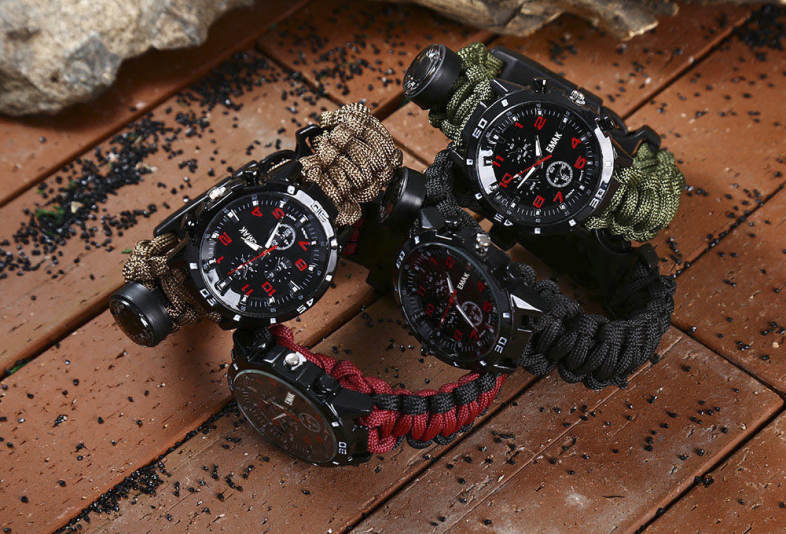 EMAK Multifunctional Survival Paracord Bracelet Scraper Whistle Thermometer Flint Fire Starter Gear Bangle Watch