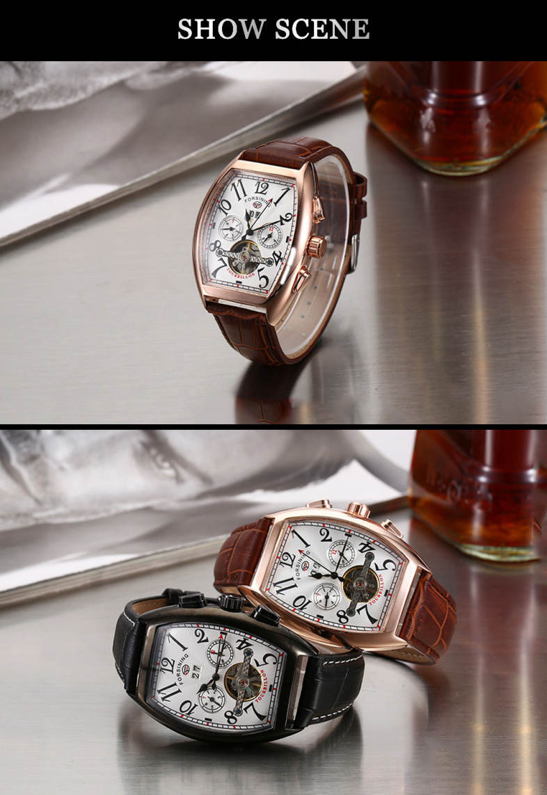 Forsining F201672801 Male Auto Mechanical Watch Tourbillon Date Day Month Display Wristwatch
