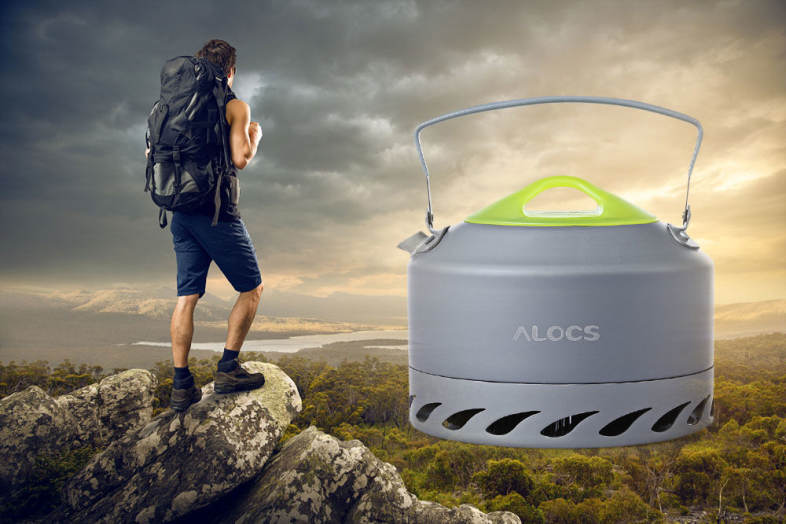 ALOCS CW - K07 0.9L Aluminum Alloy Gathered-energy Tea Kettle with Mesh Pouch for Outdoor Camping Hiking