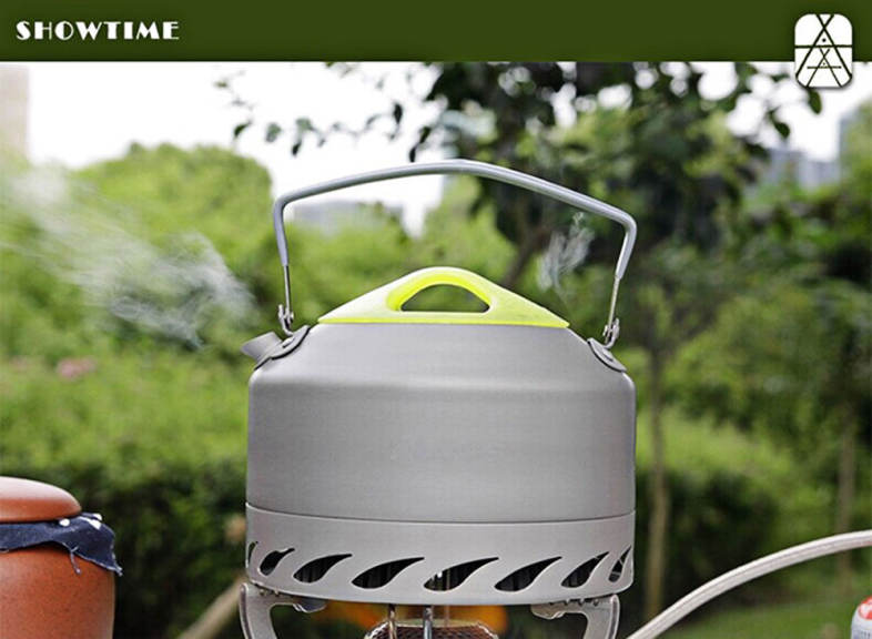ALOCS CW - K07 0.9L Aluminum Alloy Gathered-energy Tea Kettle with Mesh Pouch for Outdoor Camping Hiking