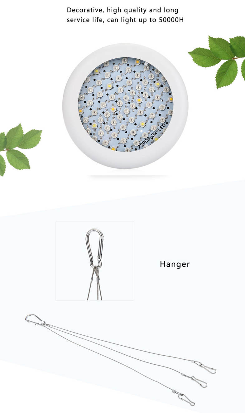 AC 85 - 265V 55W Epistar LED Grow Light Full Spectrum Fill Lamp for Hydroponics Indoor Plant with 72 LEDs