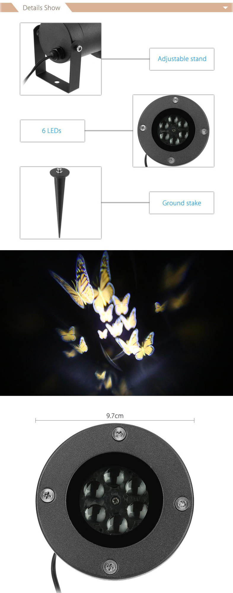 Lightme 100 - 240V 4W LED Colorful Butterfly Light Waterproof Landscape Projector Lamp