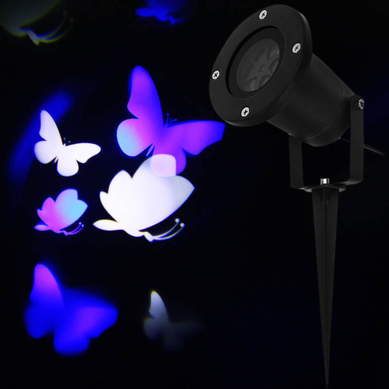 Lightme 100 - 240V 4W LED Waterproof Blue and White Butterfly Light Landscape Projector Lamp
