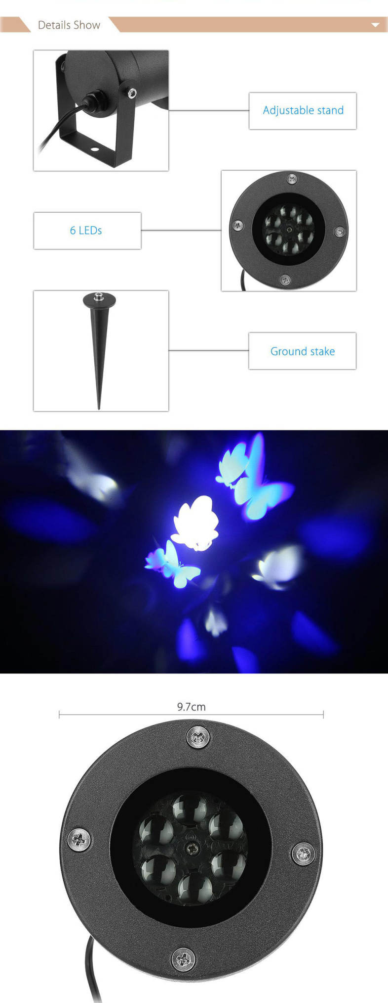 Lightme 100 - 240V 4W LED Waterproof Blue and White Butterfly Light Landscape Projector Lamp