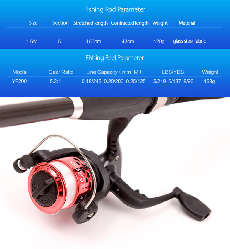 LEO 1.6M Telescopic Fishing Rod Kit with Fish Reel Lure Hook Tackle