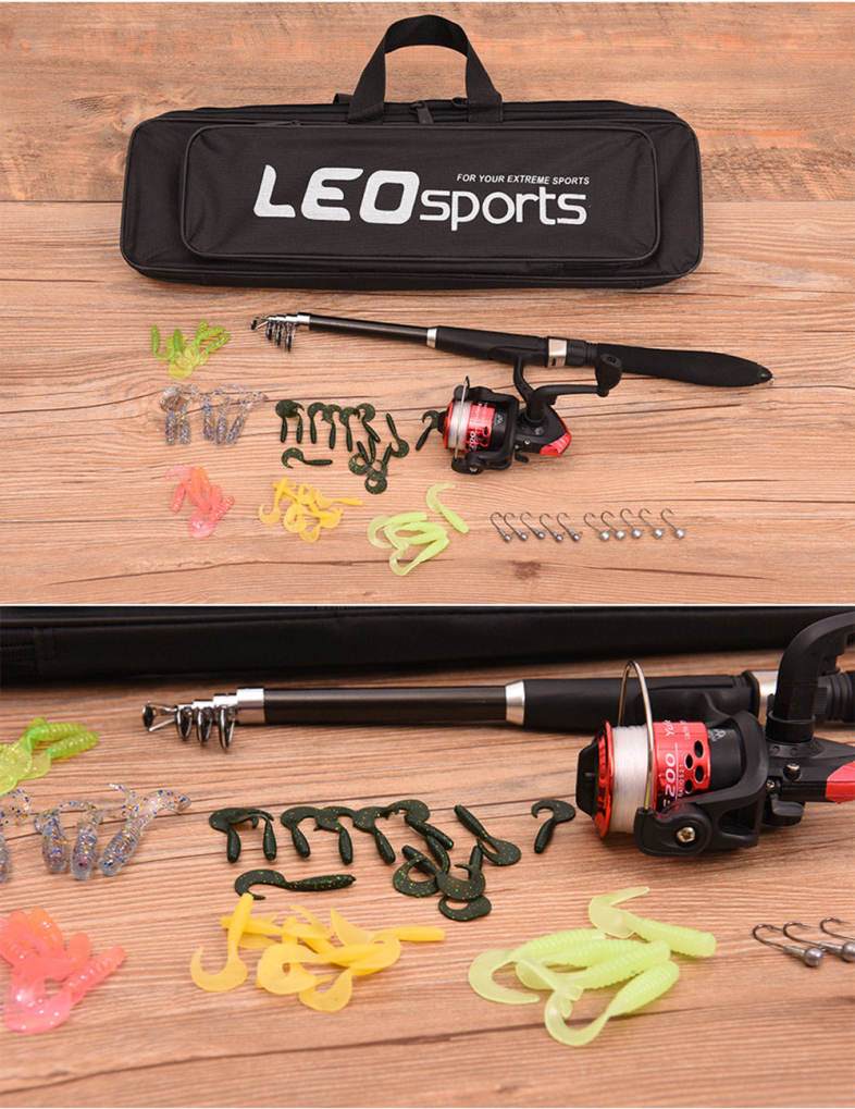 LEO 1.6M Telescopic Fishing Rod Kit with Fish Reel Lure Hook Tackle