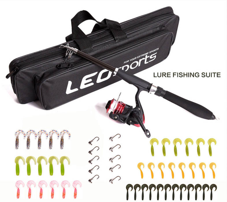 LEO 1.6M Telescopic Fishing Rod Kit with Fish Reel Lure Hook Tackle