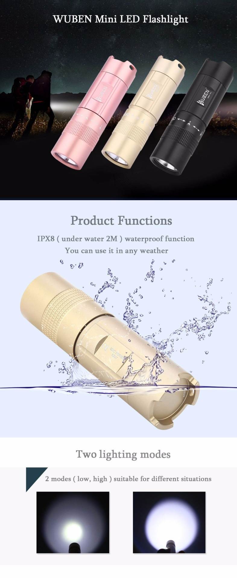 WUBEN E345 300LM CREE XP-G2 LED Flashlight Waterproof Wear Resistant Lamp