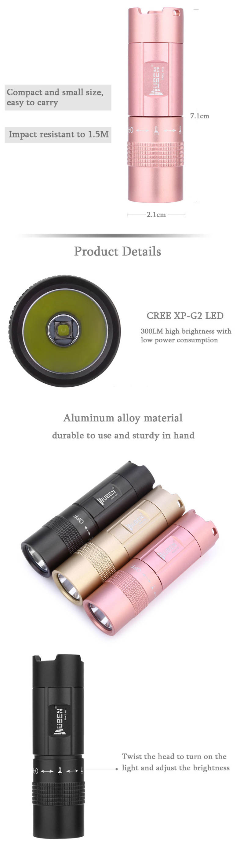 WUBEN E345 300LM CREE XP-G2 LED Flashlight Waterproof Wear Resistant Lamp