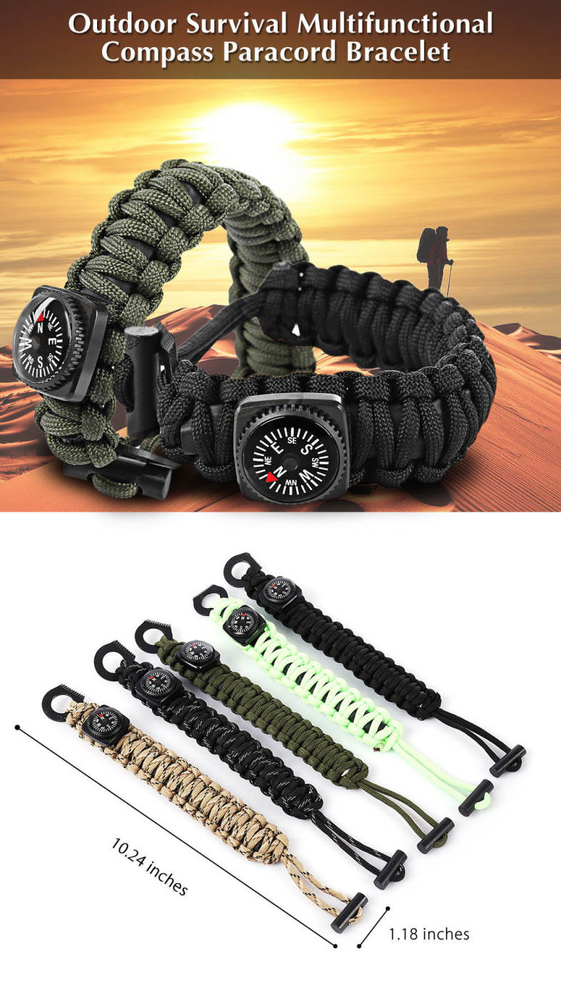 Emergency Paracord Outdoor Survival Utility Bracelet Kit with Mini Saw Compass